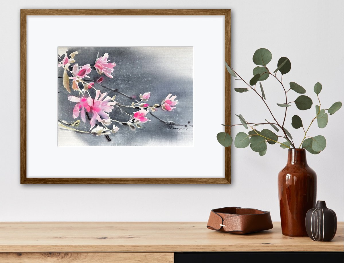 Impressionistic Botanical Watercolour By Olha Retunska, 15 X 11", First Magnolia, Original Artwork