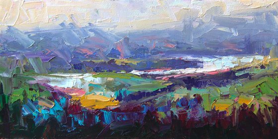 Overlook - plein air palette knife panoramic view of Columbia River