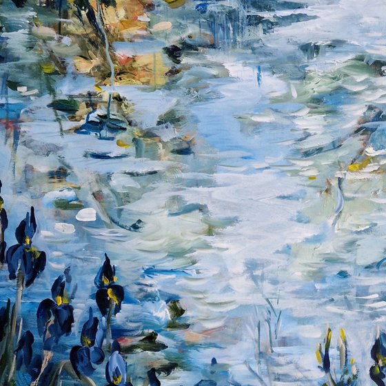 Blue irises at the blue pond