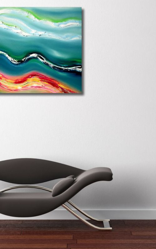 Deep blue river - 70x50 cm,  Original abstract painting, oil on canvas by Davide De Palma