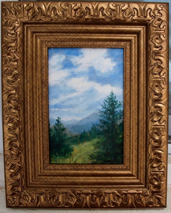 Mountain Mini - 6X4 framed oil landscape by K. McDermott (SOLD)