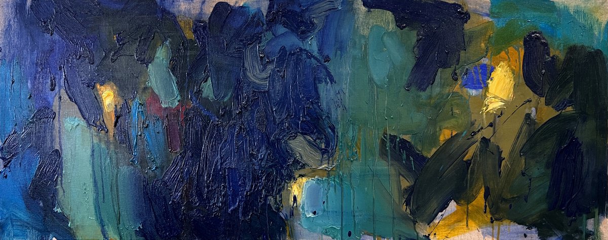Abstract Oil Painting By Inga Makarova, 59 X 24, Blue, Original Artwork