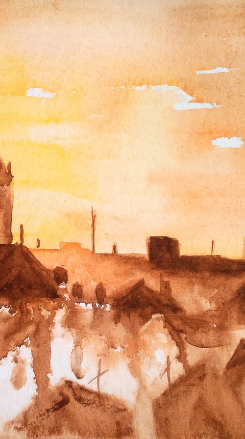 Lviv Painting Cityscape Original Art Ukraine Small Watercolor Artwork Home Wall Art 12 by 8" by Halyna Kirichenko by Halyna Kirichenko