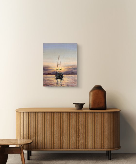 "Peace" - sailboat at sunset seascape