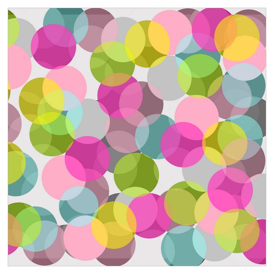 Abstract multicolored bright circles pink gray green turquoise- Diptych #1 & #2