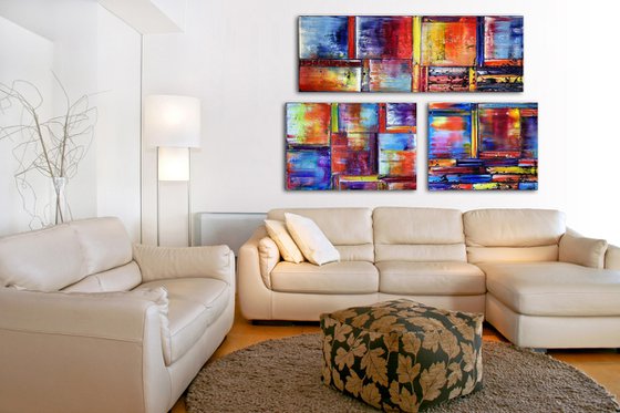 "Instant Nirvana" - Save As A Series - Original Xt Large PMS Abstract Triptych Oil Paintings On Canvas - 66" x 44"