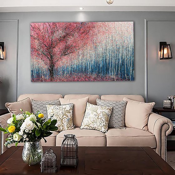 Sakura Original pink abstract tree Tender Light painting Spring blossom Large abstract landscape Cherry Blossom