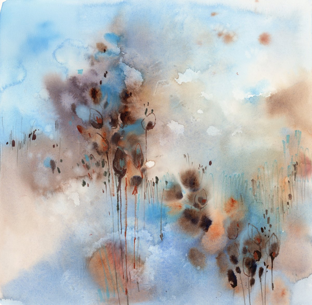 Impressionistic Watercolour , Winter Notes By Sophie Rodionov, 15 X 15, Artwork For Sale On Artfinder