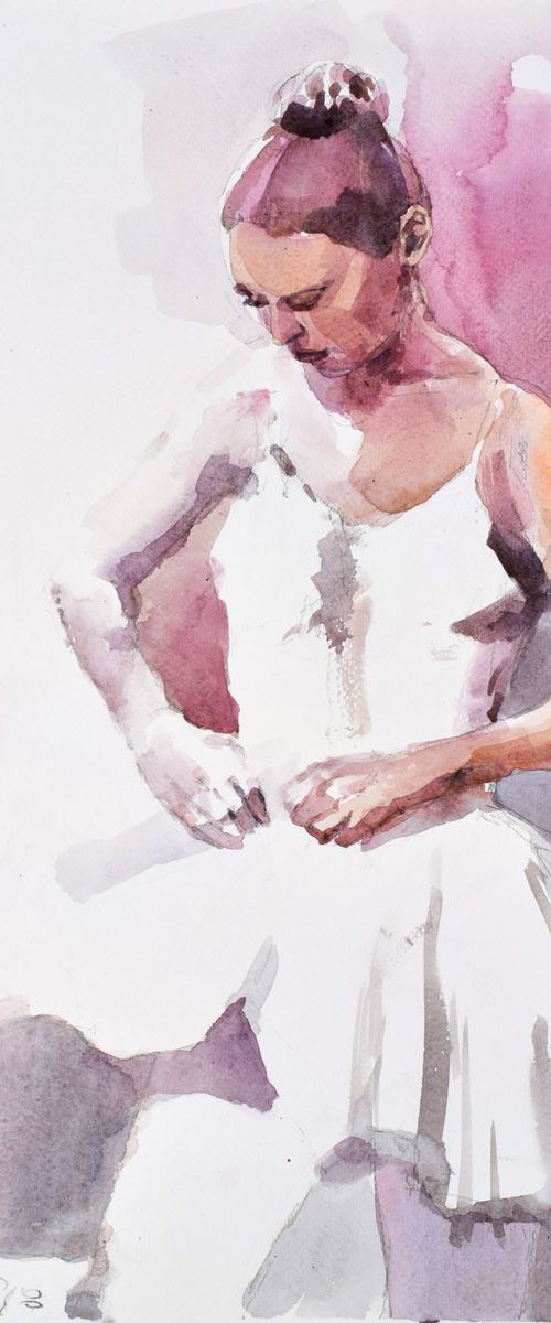 Ballerina  fixing costume by Goran Žigolić Watercolors