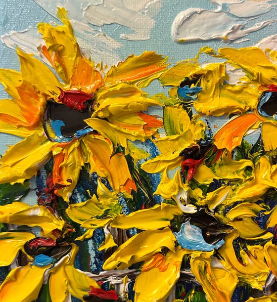 Sunflowers impasto art