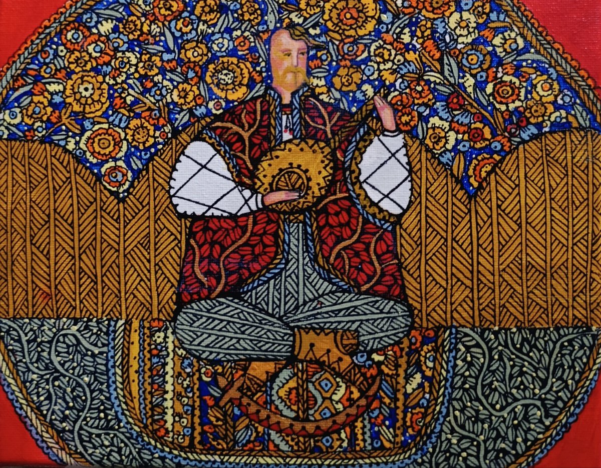 Naive Portrait Acrylic Painting By Tetiana Osadchuk, 10 X 8", Ukrainian Cossack Mamai, Original Artwork