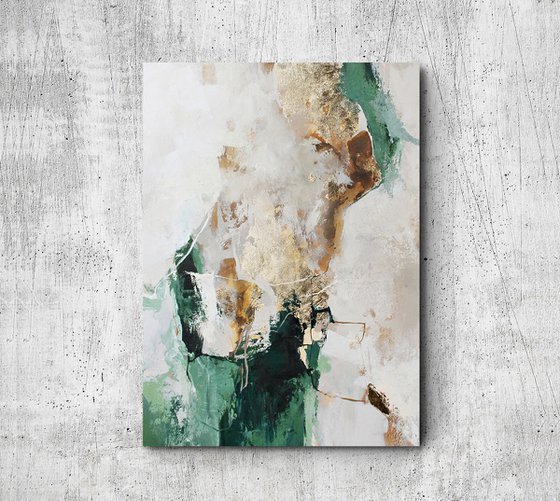 "Green Flow 5" Green gold abstract art