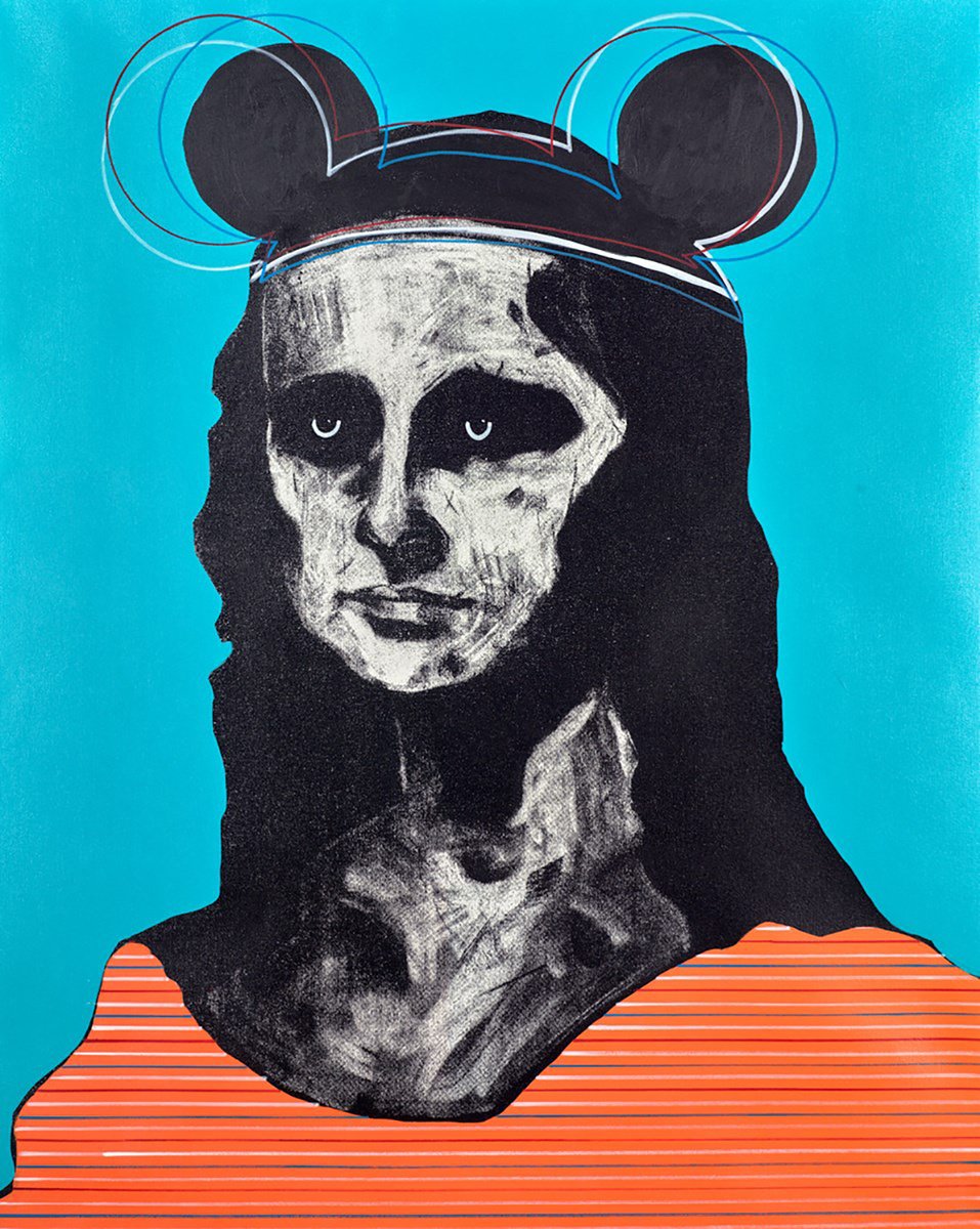 Urban And Pop Portrait Painting By Lee Ellis, 34 X 42", Minnie Lisa, Original Artwork