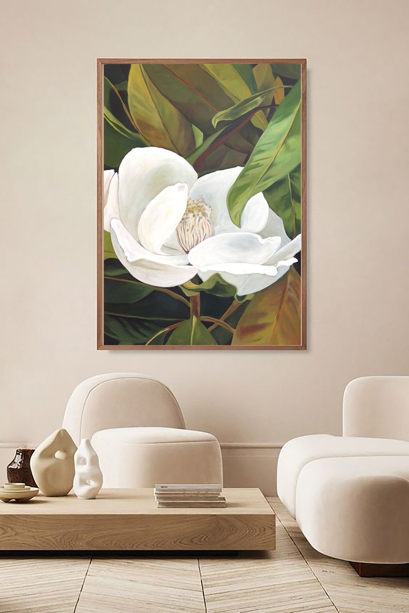 Photorealistic Botanical Acrylic Painting By Anahita Ghazanfari, 31 X 43, Magnolia 3, Original Artwork