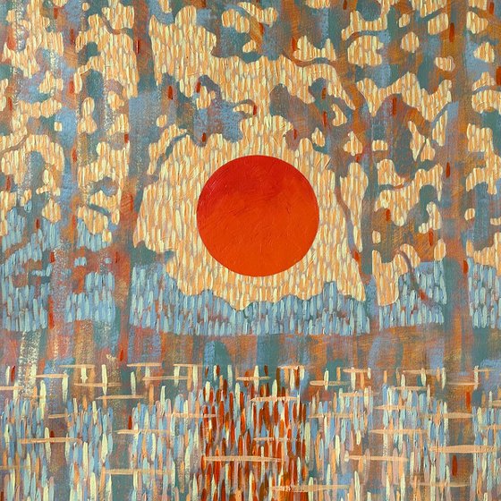 Sunset Over the Forest Lake