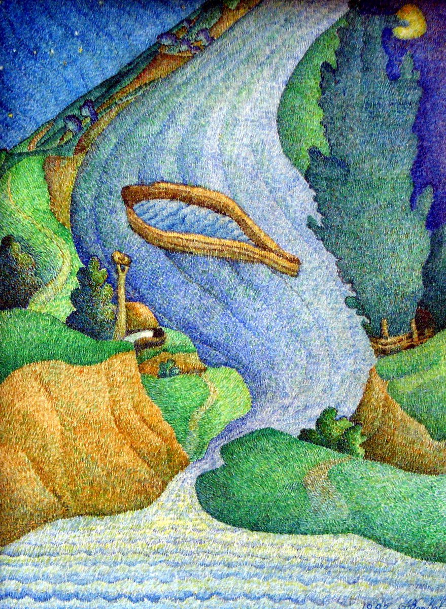 Impressionistic Abstract Watercolour By Anatolii Varvarov, 5 X 6, A Boat Is Sailing, Alone Behind The Water, Original Artwork