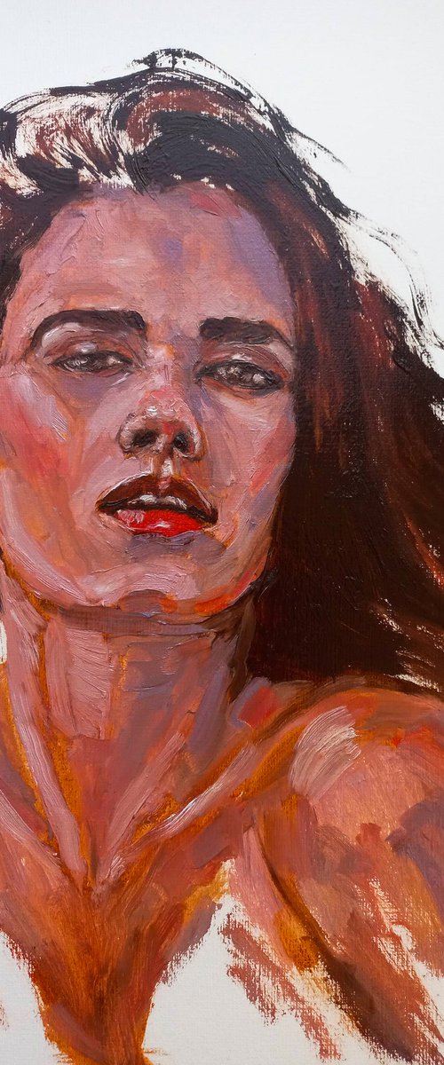 Passion. Woman oil portrait, etude, impressionistic painting, female contemporary art by Tatiana Myreeva
