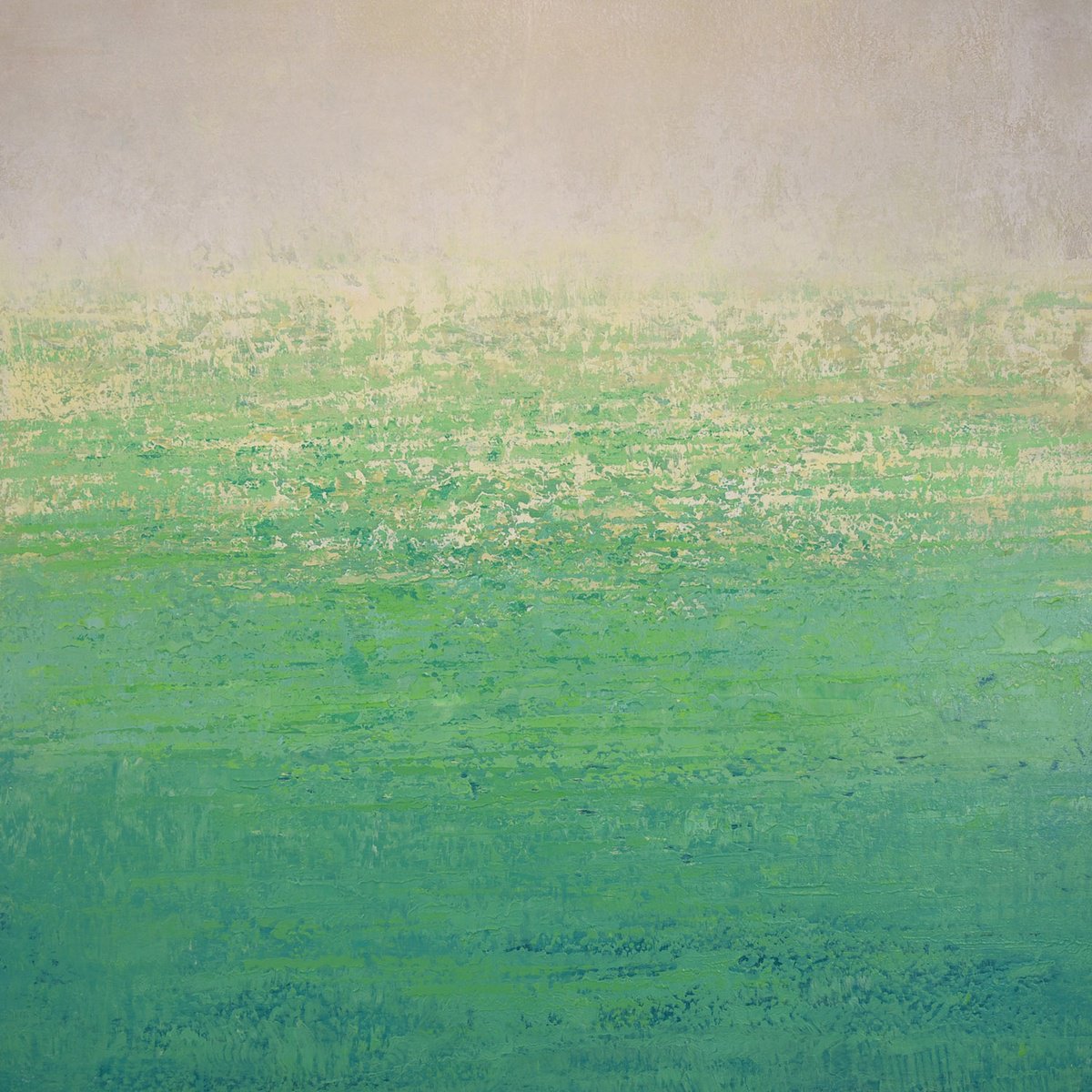 Expressive Abstract Acrylic Painting By Suzanne Vaughan, 40 X 40", Field Of Green - Color Field, Original Artwork