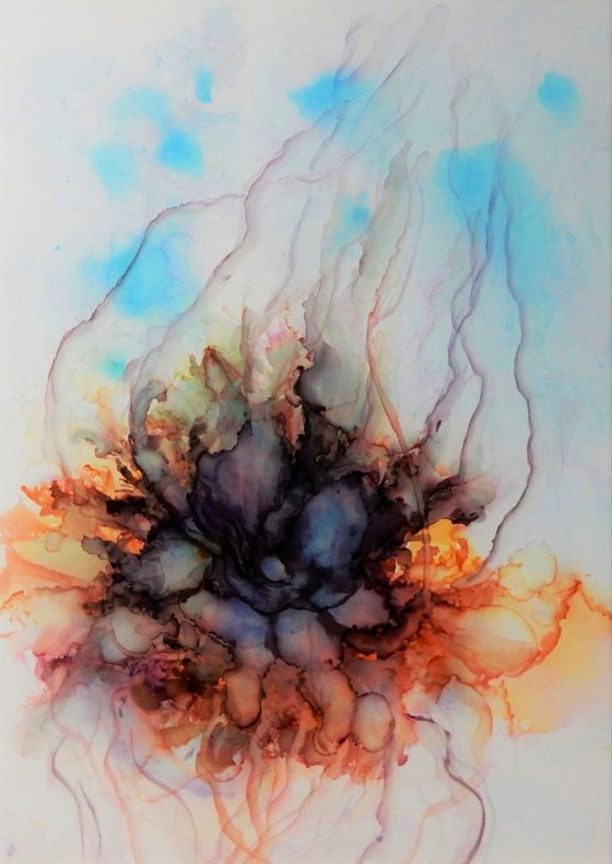 Abstract flower. Alcohol Ink abstract painting.