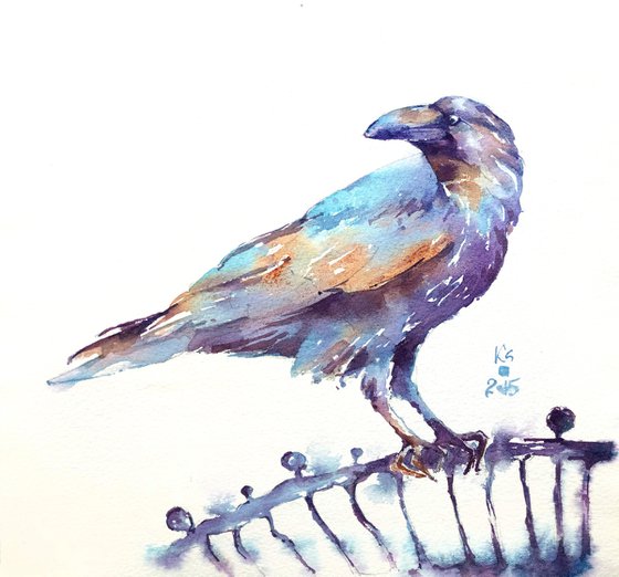 Fantastic modern watercolor sketch "Raven"