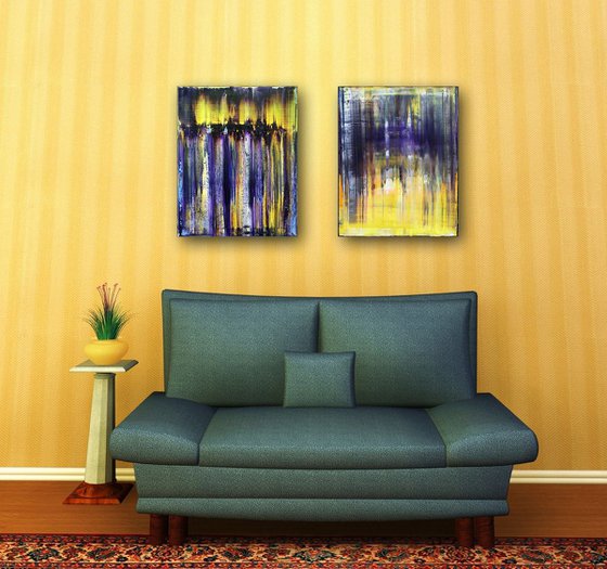 "Perfect For Each Other" - FREE USA SHIPPING - Original PMS Abstract Diptych Oil Paintings On Canvas - 32" x 20"