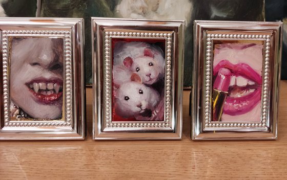 Set: Three Miniatures, oil on cardboard