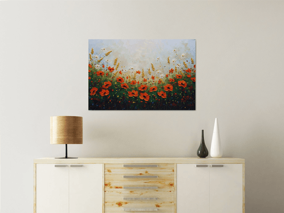 Wildflower Meadows Painting, Impasto Large Artwork