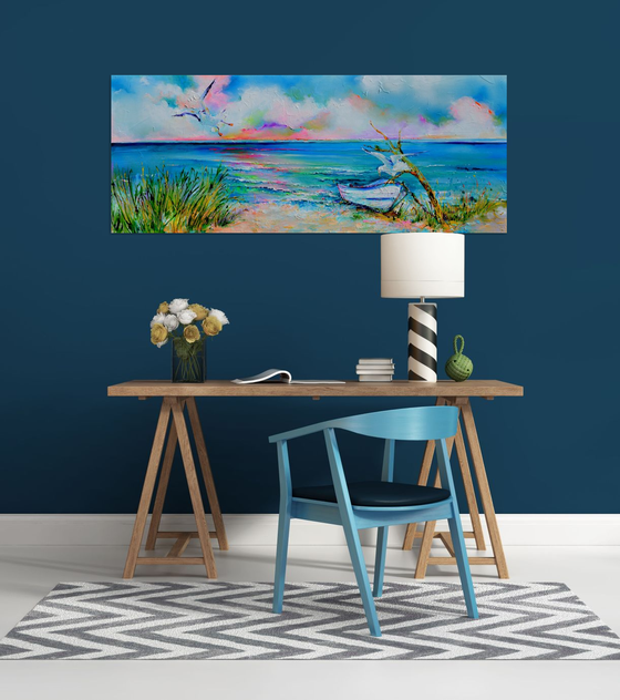 Boat and Seagulls on Seashore