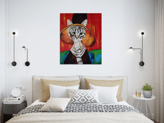 Cat  in a Hat, inspired by Amedeo Clemente Modigliani