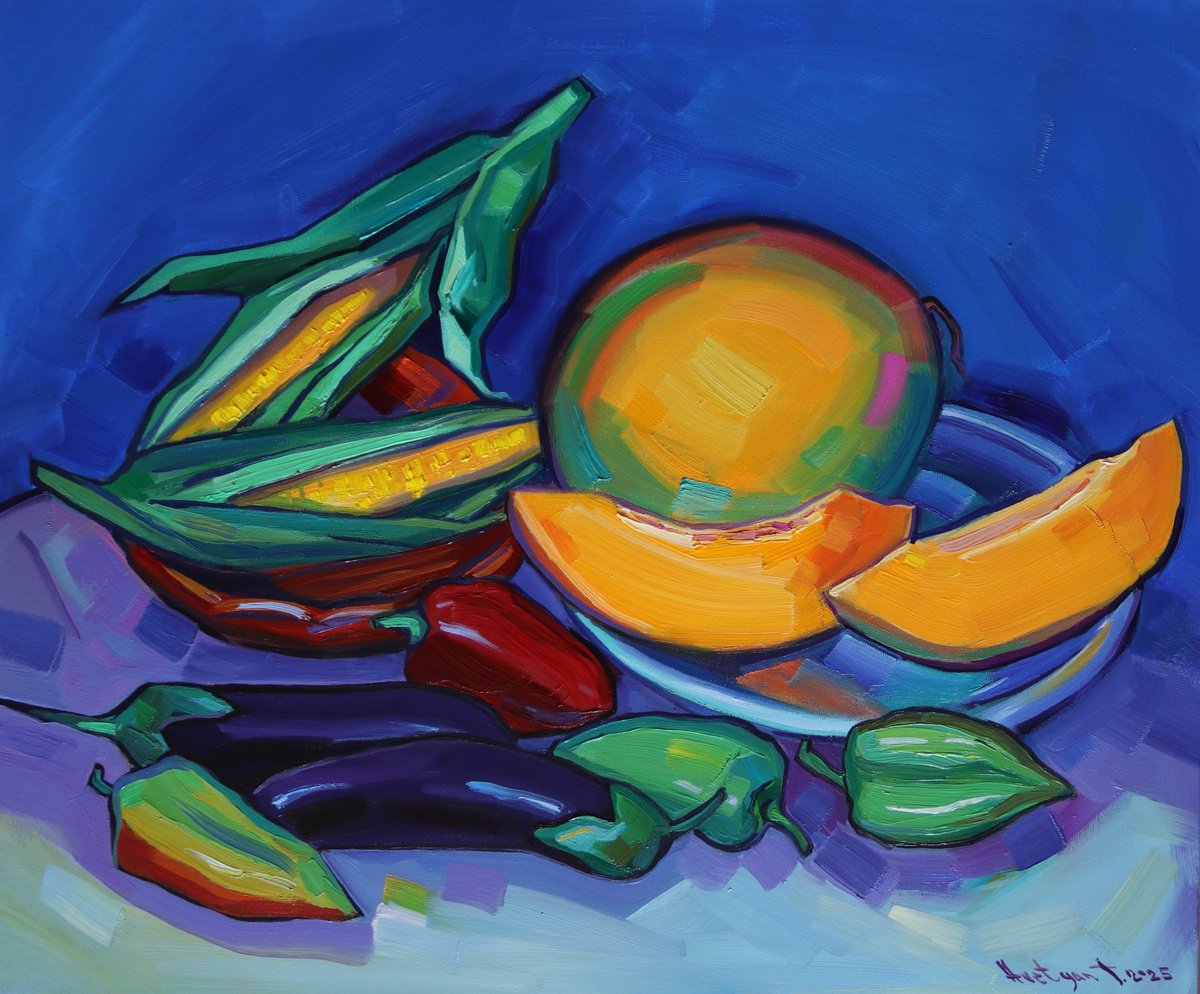 Expressive Still Life Oil Painting By Tigran Avetyan, 24 X 20", Still Life, Original Artwork