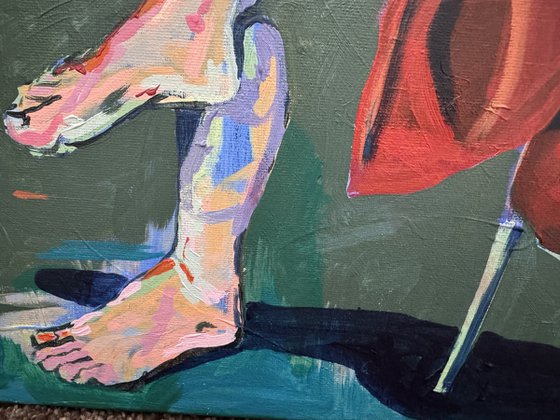 Seated older chap nude