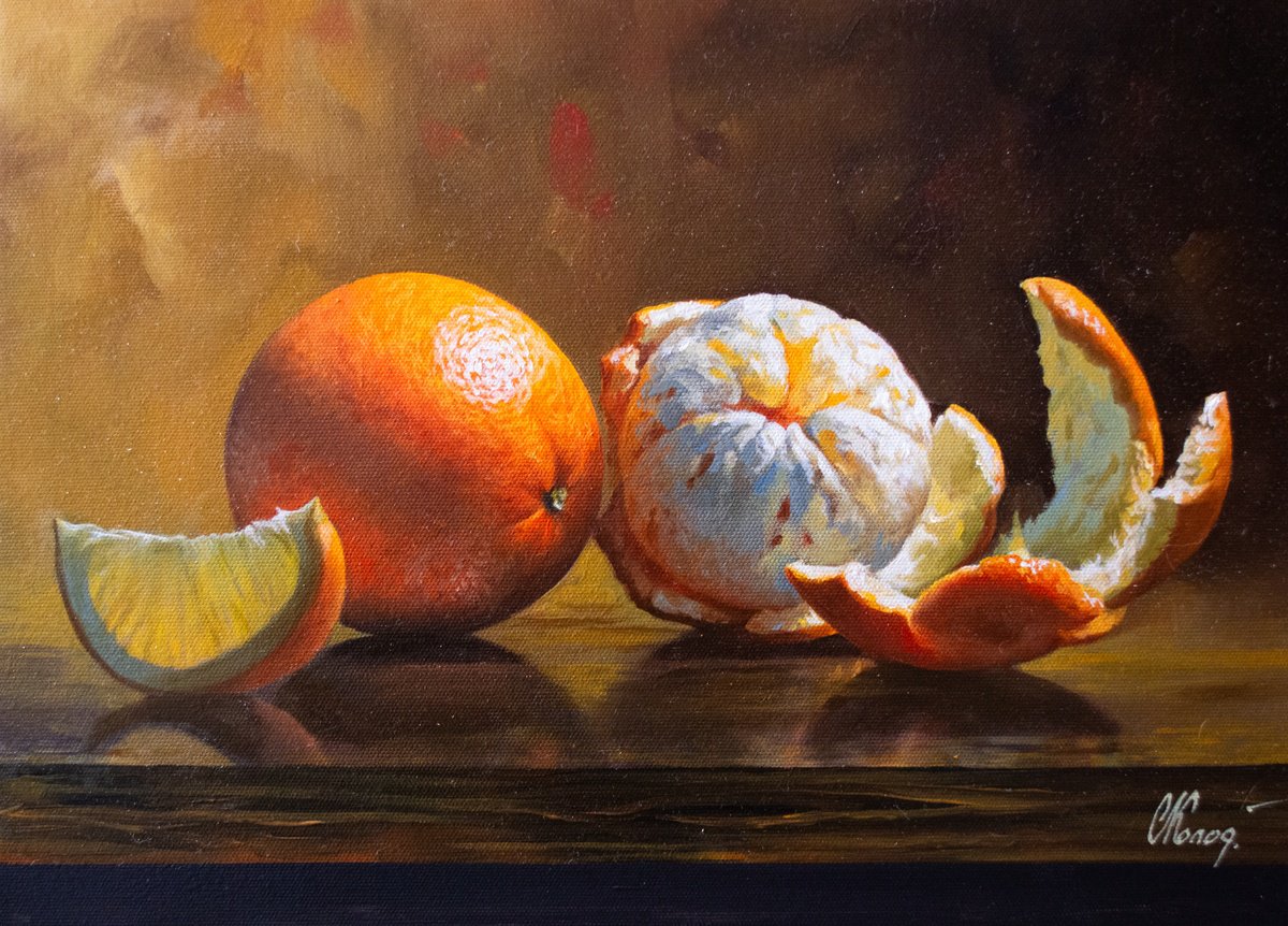 Photorealistic Oil Painting , Still Life With Orange/25 By Kolodyazhniy Sergey, 16 X 12, Artwork For Sale On Artfinder