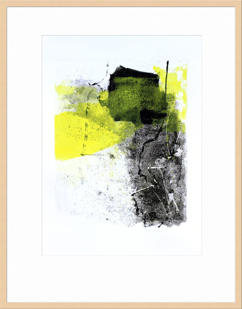 Abstract Limited Edition Print By T Kyomu, 1 X 1", Black And Yellow Iii, Original Artwork