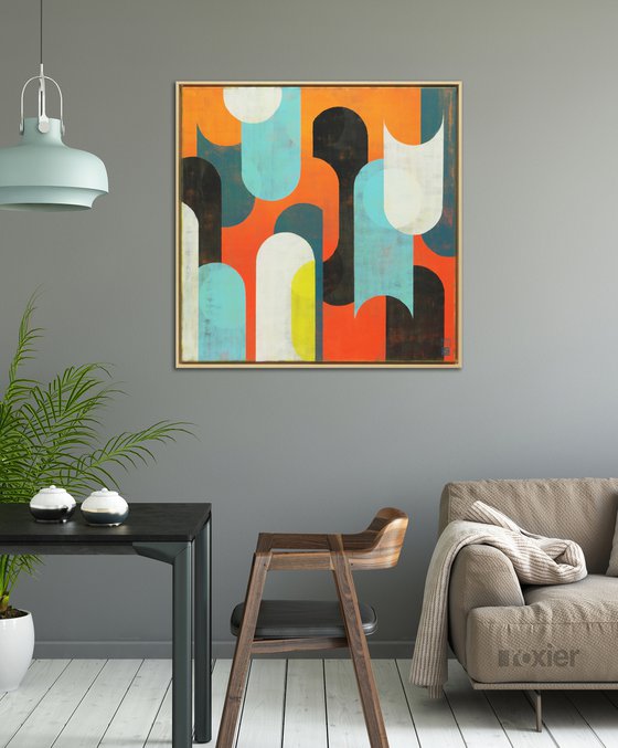 Traffic Warm Sunny and Blue - Incl Frame - 85x85 cm - Pop Art Painting - Ronald Hunter 3J