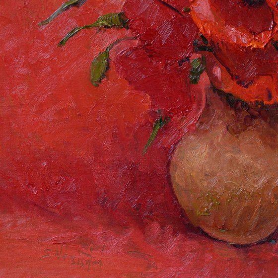 Red Poppies on Red Background