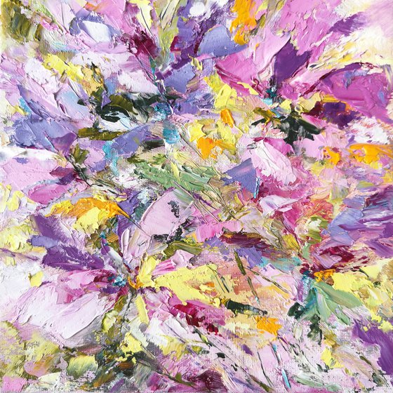 Abstract flowers, small oil painting