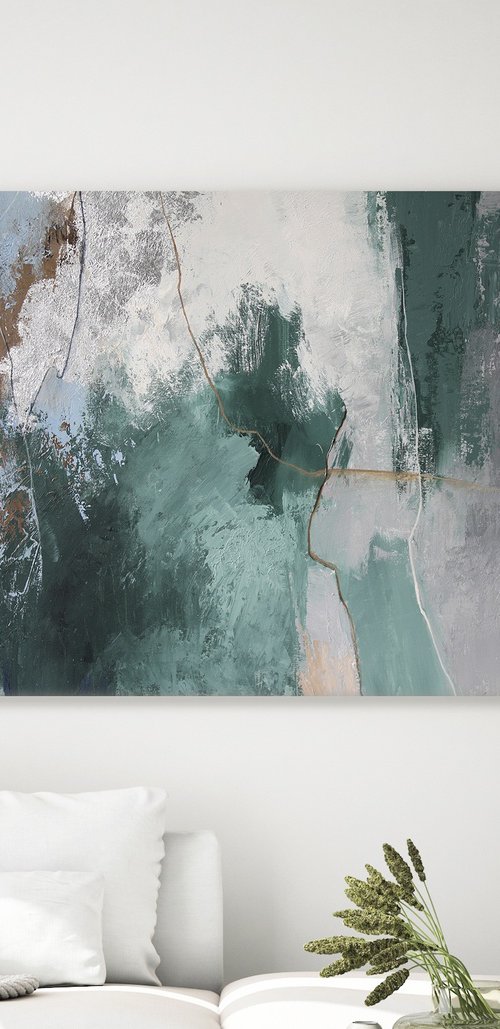 "Greenland" Abstract green blue gray art by Yana Sagan
