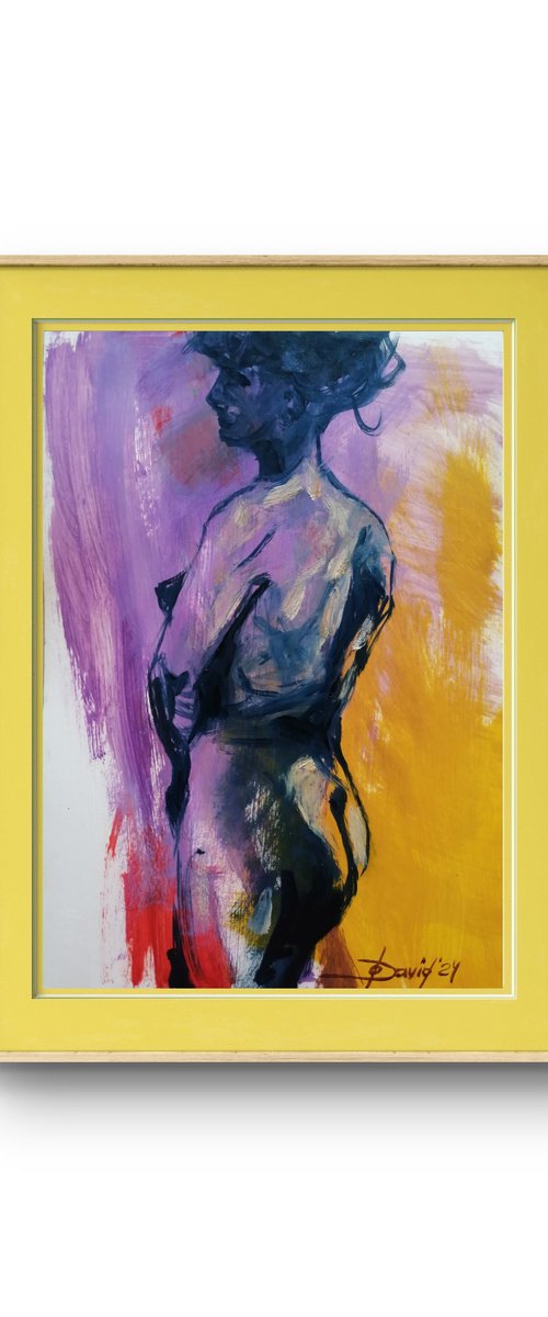 Nude-study women oil on paper by Olga David