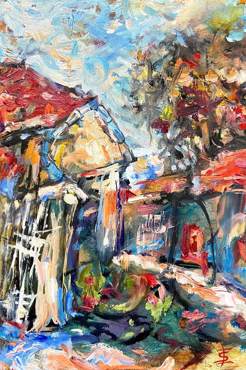 Impressionistic Landscape Oil Painting By Elvira Sesenina, 7 X 10, French Village, Original Artwork