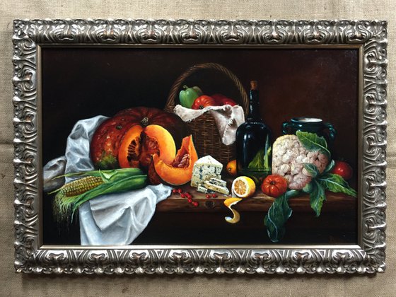 Still life with vegetables and cheese