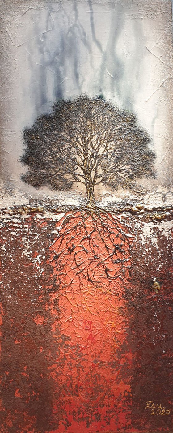 THE TREE OF LIFE acrylic painting on canvas 100x40cm