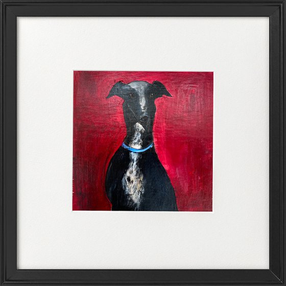 Black Greyhound on Dark Red