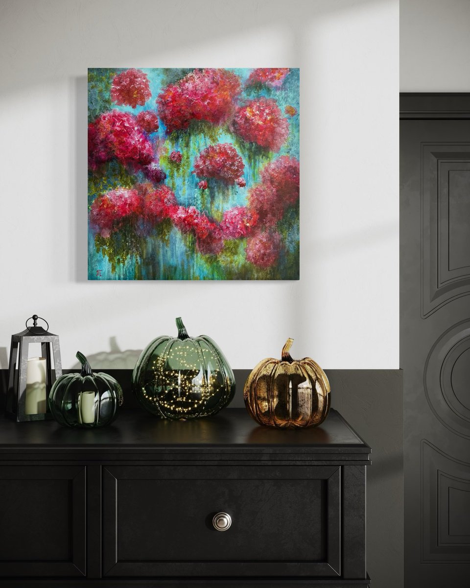 Impressionistic Abstract Acrylic Painting By Tanja Frost, 20 X 20", Dreams Of Hydrangeas, Original Artwork