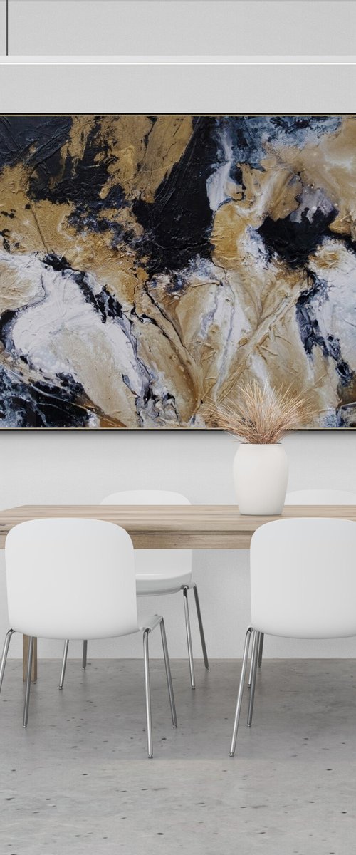 Golden Saturation 190cm x 100cm Gold Black White Textured Abstract Art by Franko