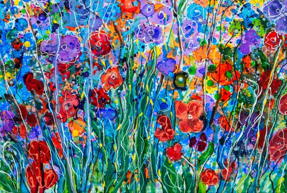 Mid Summer Meadow Flowers #2 - Original Painting   by Olena Art