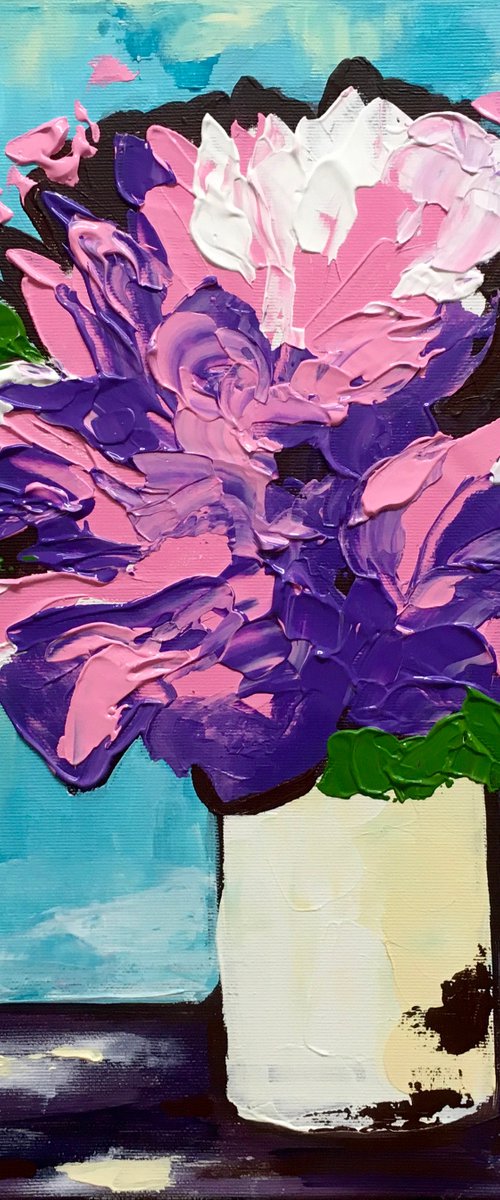 BOUQUET OF Abstract Peonies   #16 palette  knife Original Acrylic painting office home decor gift by Olga Koval