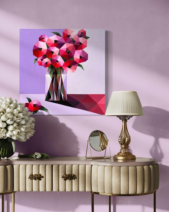 RED ROSES ON PURPLE