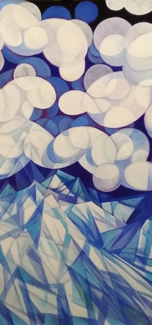 Winter evening (90x80cm, cubism, oil painting, ready to hang) by Artrun Asatrian