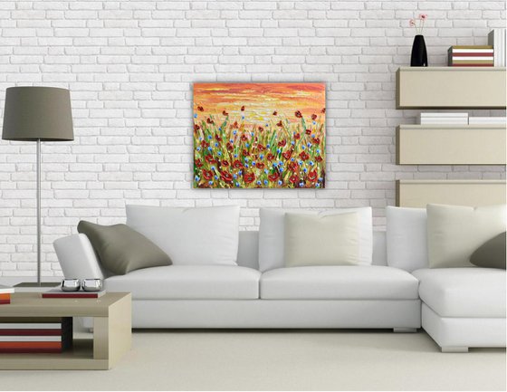 Sunset Poppies - Impasto flower painting