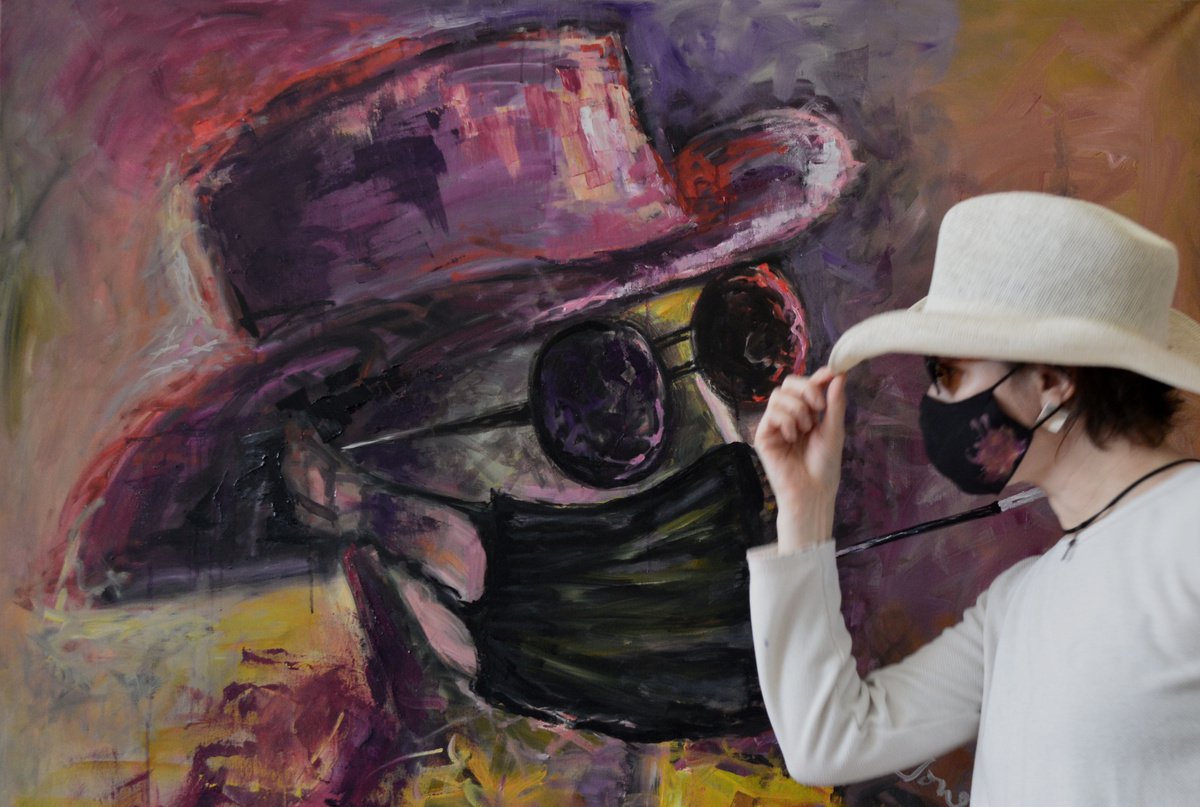 Expressive Portrait Oil Painting By Mihaela Ionescu, 47 X 39", The Best Connection, Original Artwork